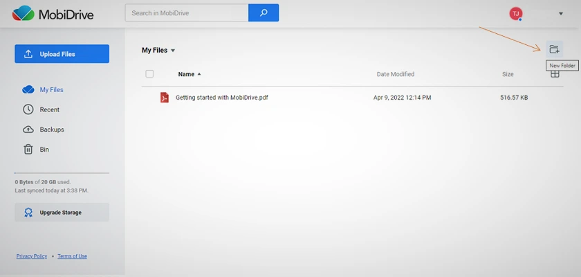 MobiDrive Folder Creation