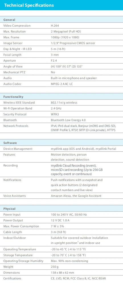 D-Link DCS-8302LH Specifications