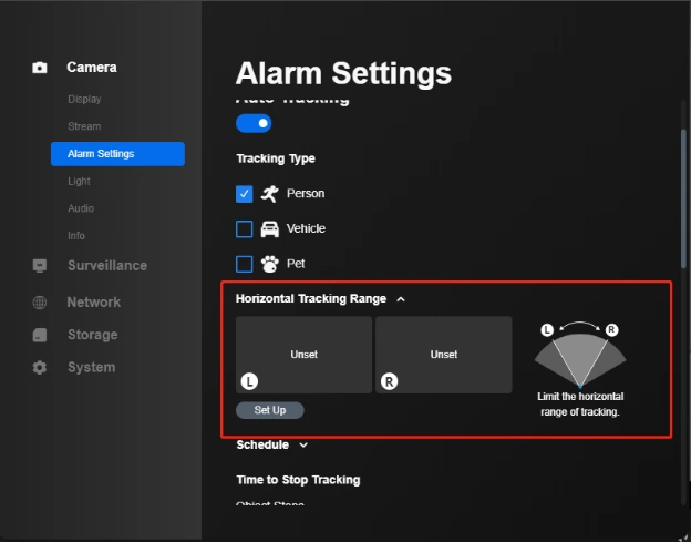 830A Auto Tracking Settings