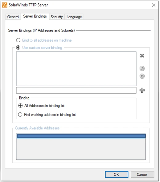 SolarWinds TFTP Server Bindings