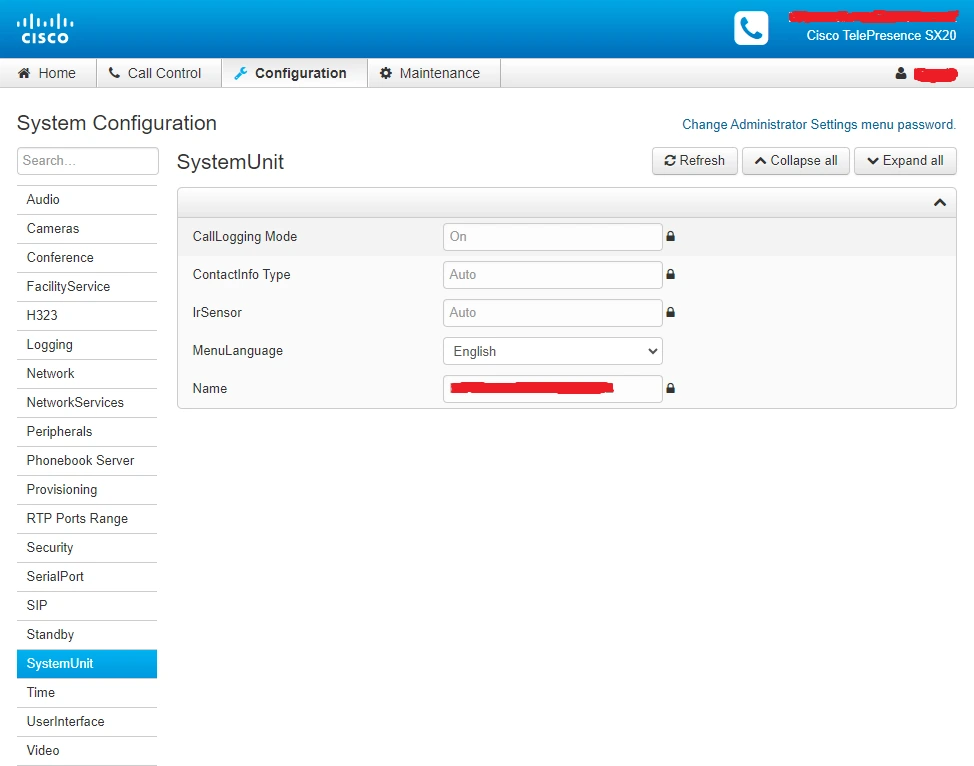 Cisco TelePresence SX20 GUI