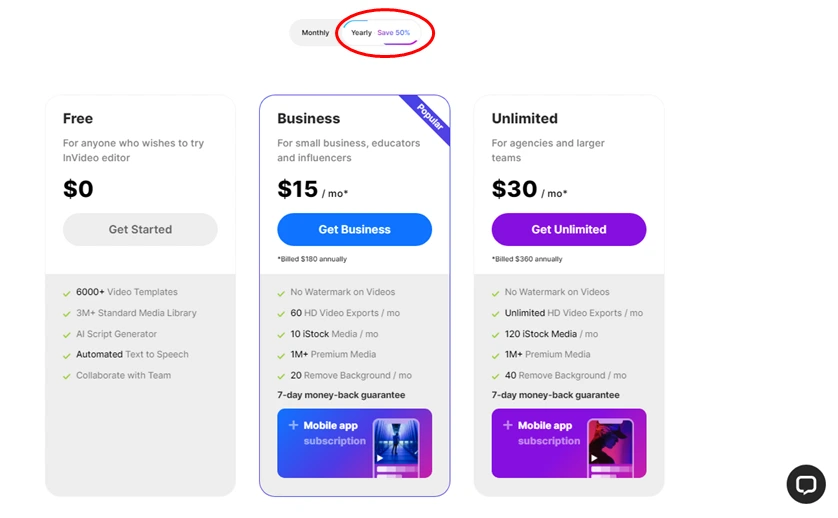 Invideo Pricing Yearly