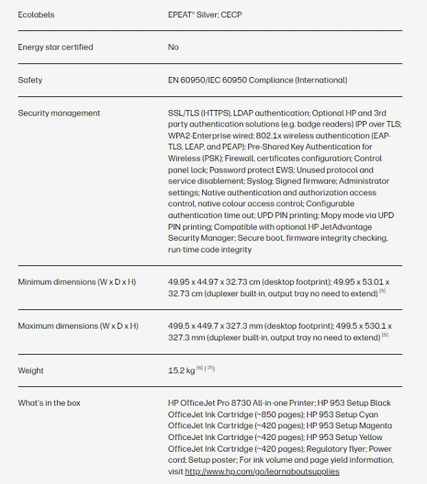 8730 Specifications